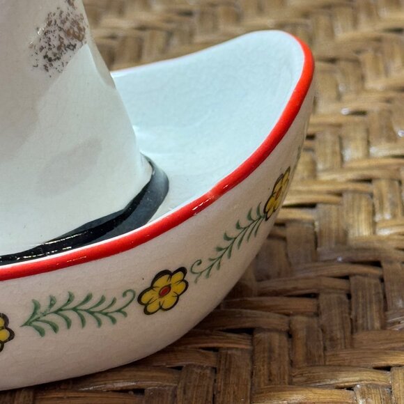 Vintage Ceramic Cowboy Hat Decorative Ashtray With Floral Accent - Picture 3 of 6